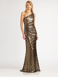 Elegant and eye-catching, this glittering asymmetrical design boasts all-over sequins in an alluring, A-line silhouette.Asymmetrical necklineOne-shoulderConcealed back zipSequin embroideryFully linedAbout 46 from natural waistPolyesterDry cleanMade in USA of imported fabricModel shown is 5'10 wearing US size 4. Elegant and eye-catching, this glittering asymmetrical design boasts all-over sequins in an alluring, A-line silhouette.Asymmetrical necklineOne-shoulderConcealed back zipSequin embroideryFully linedAbout 46 from natural waistPolyesterDry cleanMade in USA of imported fabricModel shown is 5'10 wearing US size 4.