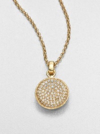 From the Brilliance Collection. A pretty pavé pendant has a slight concave shape that enhances the sparkle of its light-catching glass stones as it hangs from a graceful golden chain.GlassGoldtoneChain length, about 16Pendant diameter, about .5Clasp closeImported