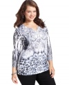 Get noticed with Style&co.'s plus size henley top, spotlighting a sublimated print-- it's an Everyday Value! (Clearance)