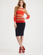 Solid and sheer stripes alternate alluringly in a classic pullover.Ribbed crew necklineWide solid panel across chestWide sheer stripes on sleeveEvenly striped back and bodyLong sleeves with ribbed cuffsRibbed hemAbout 25 from shoulder to hemSolid stripes: cotton Sheer stripes: 78% cotton/22% nylonDry cleanImportedModel shown is 5'9½ (176cm) wearing US size Small. 