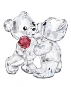 Romance blossoms in the arms of this sweet Kris bear couple. Present it to a special valentine or top off your wedding cake in exquisite Swarovski style. With a Bordeaux rose and silvertone metal stem.