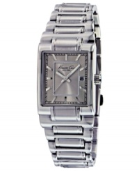 Kenneth Cole New York's contemporary take on a timeless design. This watch features a rectangular stainless steel case and bracelet. Gray dial with silvertone stick indices, logo and date window. Analog movement. Water resistant to 30 meters. Limited lifetime warranty. Kenneth Cole New York's contemporary take on a timeless design. This watch features a rectangular stainless steel case and bracelet. Gray dial with silvertone stick indices, logo and date window. Analog movement. Water resistant to 30 meters. Limited lifetime warranty.