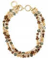 Beads break out. Jones New York offers layers upon layers of color and style with this necklace crafted from worn gold tone mixed metal, featuring an array of resin and plastic beads. Approximate length: 17 inches + 2 inch extender.