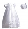 Lauren Madison baby girl Newborn Christening Baptism Special occasion Embroidered dress gown  With Ribbon Beaded Trim, White, 6-9 Months