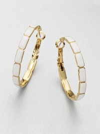 Add interest with this glossy design in 14k goldplating. Plastic accents14k goldplated brassLength, about 1.25Hinged post backImported Add interest with this glossy design in 14k goldplating. Plastic accents14k goldplated brassLength, about 1.25Hinged post backImported