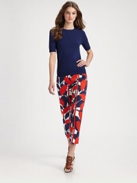 Slim, sleek capri-length pants in a bold vine print on Italian stretch cotton.Waistband with belt loopsHidden hookFront zipperFront and back welt pocketsRise, about 10Inseam, about 2397% cotton/3% elastaneDry cleanMade in USA of Italian fabricModel shown is 5'9½ (176cm) wearing US size 4. Slim, sleek capri-length pants in a bold vine print on Italian stretch cotton.Waistband with belt loopsHidden hookFront zipperFront and back welt pocketsRise, about 10Inseam, about 2397% cotton/3% elastaneDry cleanMade in USA of Italian fabricModel shown is 5'9½ (176cm) wearing US size 4.
