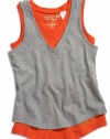 GUESS Kids Girls Two-Fer Top, GREY HEATHER (10/12)