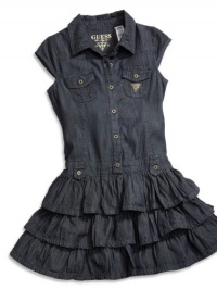 GUESS Kids Girls Big Girl Denim Flounce Dress, DARK STONE WASH (14) GUESS Kids Girls Big Girl Denim Flounce Dress, DARK STONE WASH (14)