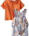 Calvin Klein Baby-Boys Newborn Polo Top With Plaided Shortall, Orange, 6/9 Months