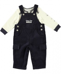 Guess Kids Baby Boy 0-9 Months Long Sleeve Rocking Baby Overall Set (3-6 Months, Navy)