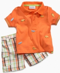 Time for an adventure! Get him ready to trek through his day in style and comfort with this cute safari polo shirt and short set from Blueberi Boulevard. Time for an adventure! Get him ready to trek through his day in style and comfort with this cute safari polo shirt and short set from Blueberi Boulevard.