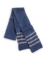 THE LOOKDotted stripe design at both endsRibbed trimTHE FIT4½W X 53LTHE MATERIAL40% wool/28% rayon/15% nylon/10% cashmere/7% angoraCARE & ORIGINDry cleanImported THE LOOKDotted stripe design at both endsRibbed trimTHE FIT4½W X 53LTHE MATERIAL40% wool/28% rayon/15% nylon/10% cashmere/7% angoraCARE & ORIGINDry cleanImported