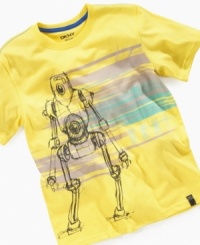 He will love wearing this DKNY tee featuring a cool robot graphic and vibrant colors. He will love wearing this DKNY tee featuring a cool robot graphic and vibrant colors.