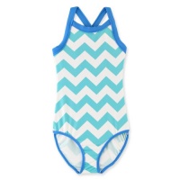 Chez Ami by Patsy Aiken Designs Girls Swim Team Tank Suit Aqua/Blue/White Zig Zag Print UPF 50+ - Size 14 Chez Ami by Patsy Aiken Designs Girls Swim Team Tank Suit Aqua/Blue/White Zig Zag Print UPF 50+ - Size 14