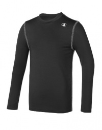 Champion Youth Double Dry Long Sleeve Compression Tee Y323-V, Black, YXL