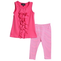 Essentials Infant Girls 2 Piece Pink Ruffle Sleeveless Top Striped Leggings Set