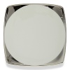 A hand-painted crescent of stunning platinum rims the edges of this thoroughly modern dinnerware collection.