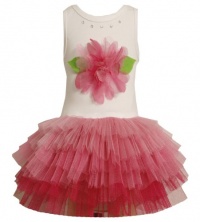 Size-6, Pink, BNJ-7022R Pink Mesh Flower Glittered Tulle Tutu Dress,R37022 Bonnie Jean Little Girls Special Occasion Flower Girl Dance Party Dress