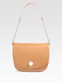 An impeccably tailored flap-top silhouette of smooth leather with a polished chain strap. Leather and chain shoulder strap, 10½ dropTurn-lock on front flapOne inside zip pocketTwo inside open pocketsCotton lining10W X 8H X 2½DImported An impeccably tailored flap-top silhouette of smooth leather with a polished chain strap. Leather and chain shoulder strap, 10½ dropTurn-lock on front flapOne inside zip pocketTwo inside open pocketsCotton lining10W X 8H X 2½DImported