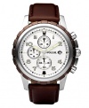 Fossil Men's FS4543 Brown Leather Strap Silver Analog Dial Chronograph Watch