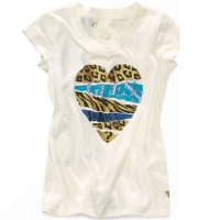 GUESS Kids Girls Little Girl V-Neck Logo Tee, CREAM (3T) GUESS Kids Girls Little Girl V-Neck Logo Tee, CREAM (3T)