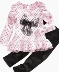 Decorate her dainty look with this bow top and pants set from Nannette. Decorate her dainty look with this bow top and pants set from Nannette.