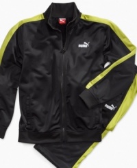 A zip up track jacket that takes him from off-to-school to after-school. Made of sturdy, high performance tricot that stands up to multiple machine washings. A zip up track jacket that takes him from off-to-school to after-school. Made of sturdy, high performance tricot that stands up to multiple machine washings.