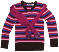 Girl's Multicolor Striped Long Sleeve V-Neck Sweater - Energie 9 Years - 9 Y Girl's Multicolor Striped Long Sleeve V-Neck Sweater - Energie 9 Years - 9 Y