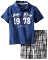 Calvin Klein Boys 2-7 2 Piece Polo Shirt With Plaided Short, Blue, 3T