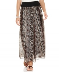 This flowing maxi skirt from Grace Elements features a sheer animal-print overlay and a wide elastic waistband that's worth showing off with a tucked in top! This flowing maxi skirt from Grace Elements features a sheer animal-print overlay and a wide elastic waistband that's worth showing off with a tucked in top!