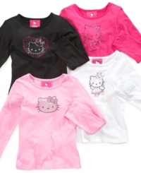 A sweet, studded style! These Hello Kitty stud logo long-sleeve tees are a lovely way to finish her sweet look. A sweet, studded style! These Hello Kitty stud logo long-sleeve tees are a lovely way to finish her sweet look.