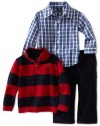 Izod Kids Baby-boys Infant Stripe 1/4 Zip 3 Piece Sweater Set, Rooster Red, 18 Months