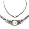 925 Silver & Mabe Pearl Necklace with 18k Gold Accents- 20 IN