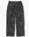 With an an elegant look and feel, these flat front pants from Calvin Klein are right for any occasion.