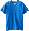 Tommy Hilfiger Boys 8-20 Short Sleeve Fletch V-Neck T-Shirt, Blue Jean, X-Large