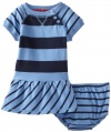 Nautica Sportswear Kids Baby-girls Infant Short Sleeve Stripe Dress, Cadet Blue, 24 Months