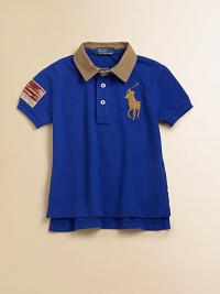 A heritage-inspired cotton mesh polo sports Ralph Lauren's Big Pony and a distressed flag patch for an authentically vintage feel.Polo collarShort sleevesButton-frontUneven vented hemCottonMachine washImported Please note: Number of buttons may vary depending on size ordered. A heritage-inspired cotton mesh polo sports Ralph Lauren's Big Pony and a distressed flag patch for an authentically vintage feel.Polo collarShort sleevesButton-frontUneven vented hemCottonMachine washImported Please note: Number of buttons may vary depending on size ordered.