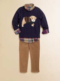A cozy pullover is updated with a knit dog for a classic look.Ribbed crewneckLong sleevesPullover styleCottonMachine washImported A cozy pullover is updated with a knit dog for a classic look.Ribbed crewneckLong sleevesPullover styleCottonMachine washImported