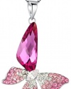 ARCO IRIS Stylized Butterfly Wing Drop Swarovski Elements Crystal Pendant Necklace for Women W 18k White Gold Plated Chain (Pink) - 2004701