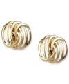 Woven wonders, by Jones New York. A chic woven pattern makes these button earrings a fashionable choice for the season. Set in gold tone mixed metal. Clip-on backing for non-pierced ears. Approximate diameter: 5/8 inch.