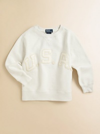 Crafted from ultra-cozy fleece in a classic crewneck silhouette, this essential sweatshirt is adorned with stitched-on USA for a time-honored, patriotic appeal. Crewneck with V-insetLong sleevesPullover styleRibbed cuffs and hem87% cotton/13% polyesterMachine washImported Crafted from ultra-cozy fleece in a classic crewneck silhouette, this essential sweatshirt is adorned with stitched-on USA for a time-honored, patriotic appeal. Crewneck with V-insetLong sleevesPullover styleRibbed cuffs and hem87% cotton/13% polyesterMachine washImported