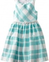 Bonnie Jean Girls 7-16 Aqua Shantung Plaid Dress