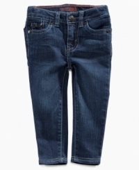 Looking good is in her jeans! She'll have comfort and style in these adorable denim leggings from Levi's. Looking good is in her jeans! She'll have comfort and style in these adorable denim leggings from Levi's.