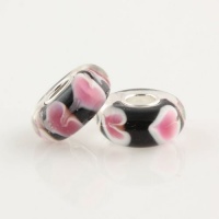 Black Love Pink Hearts Murano Style Glass Bead Solid 925 Sterling Silver Core for Pandora, Biagi, Chamilia, Troll and More Bracelets Black Love Pink Hearts Murano Style Glass Bead Solid 925 Sterling Silver Core for Pandora, Biagi, Chamilia, Troll and More Bracelets