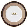 Wedgwood pays tribute to the traditional English equestrian lifestyle with this fine salad plate inspired by the work of 18th-century horse painter George Stubbs. Burnished gold silhouettes, classic stirrup stripes and rich shades of tan and brown evoke the stylish essence of horse riding.