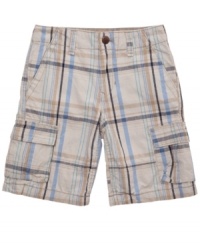 These cargos from Levi's are the plenary of preppy plaid for his warm-weather look. These cargos from Levi's are the plenary of preppy plaid for his warm-weather look.