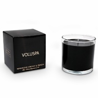 Voluspa Makassar Ebony & Peach Glass Candle & Metallic Gift Box presents an elegant and glamorous fusion of warm ebony wood, rich mahogany, sliced Mirabelle peach and sweet peony. Voluspa Makassar Ebony & Peach Glass Candle & Metallic Gift Box presents an elegant and glamorous fusion of warm ebony wood, rich mahogany, sliced Mirabelle peach and sweet peony.