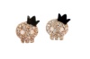 Crystal Cute Skull With Black Crown Stud Earrings