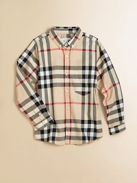 Classic check pattern on soft cotton with button-down collar and patch pocket for handsome style.Button-down collarLong sleeves with button cuffsButton-frontPatch pocketShirttail hemCottonMachine washImported Please note: Number of buttons may vary depending on size ordered. Classic check pattern on soft cotton with button-down collar and patch pocket for handsome style.Button-down collarLong sleeves with button cuffsButton-frontPatch pocketShirttail hemCottonMachine washImported Please note: Number of buttons may vary depending on size ordered.