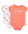 Baby Starters Baby-girls Newborn Sock Monkey 2 Pack Bodysuit, Coral, 3-6 Months
